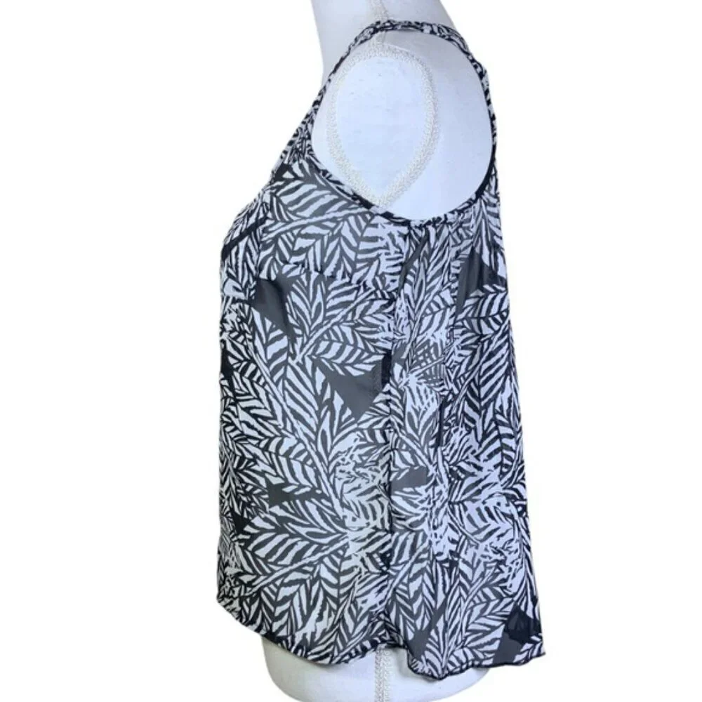 Aeropostale Sleeveless Semi Sheer Tank Top Geometric Leaf Print Black White S - Picture 5 of 16